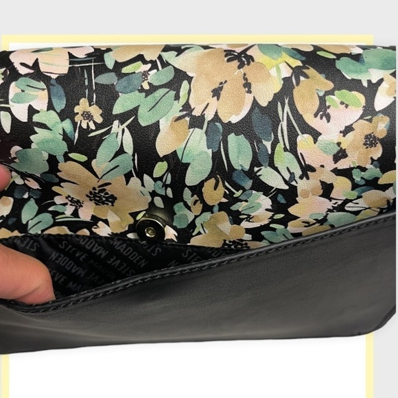 Nwt 🏷 STEVE MADDEN Breah Crossbody Floral Print Black Gold Chain Handbag Purse - Picture 6 of 11